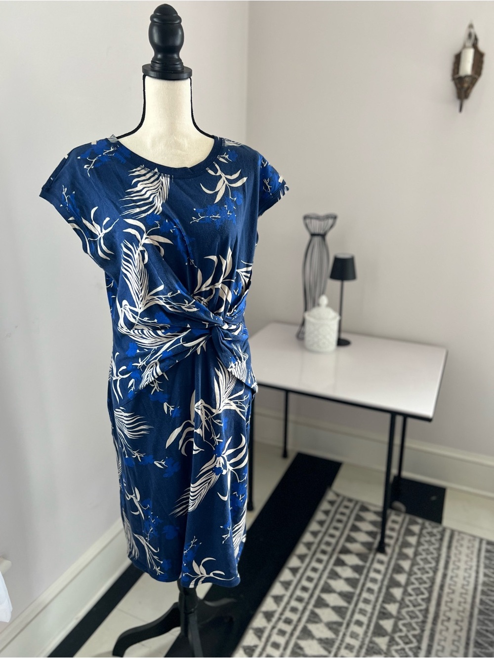 Liz Claiborne Navy Blue Floral Twist-Front Dress